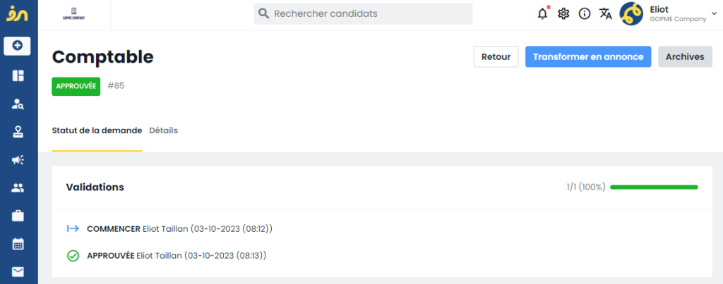 demande de recrutement validé